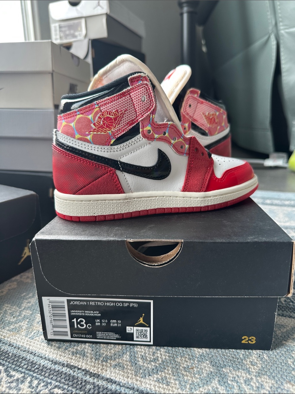 Jordan 1 Retro High OG SP (PS) Kids High-Top Sneakers in Red/Black - Spider-Man